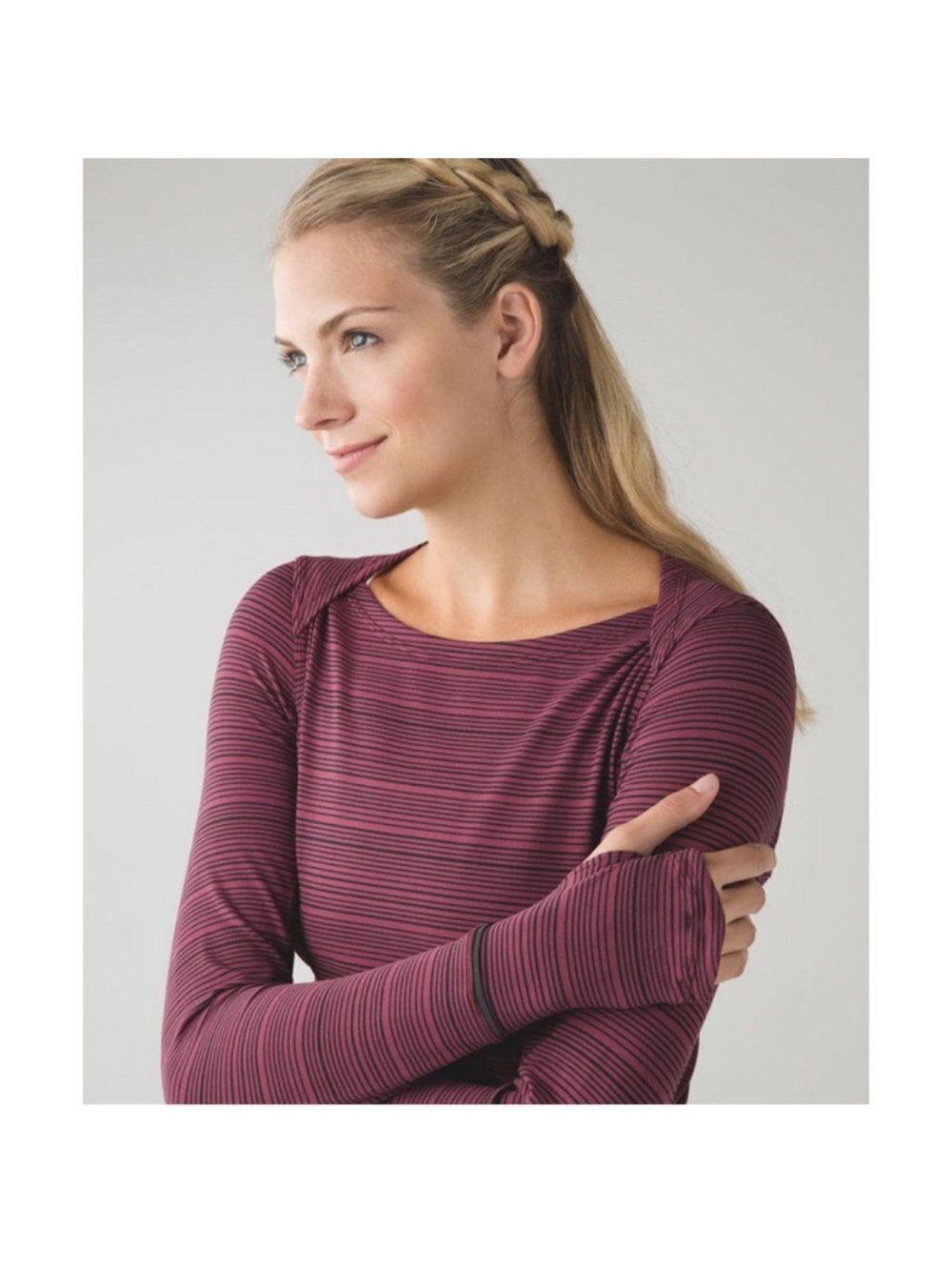 Lululemon Kanto Catch Me Long Sleeve Top 8 Wine Berry Black Stripe Y2K Boatneck
